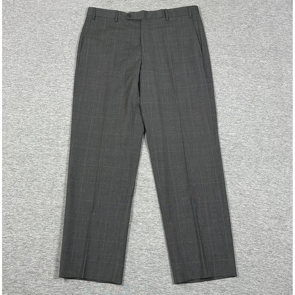 Zanella Dress Pants Mens Size 35x30 Gray Plaid Wool Italy Made City Business - Picture 1 of 8